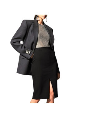 Vintage 90s Y2K GUESS black stretch front back slit fitted pencil skirt 28